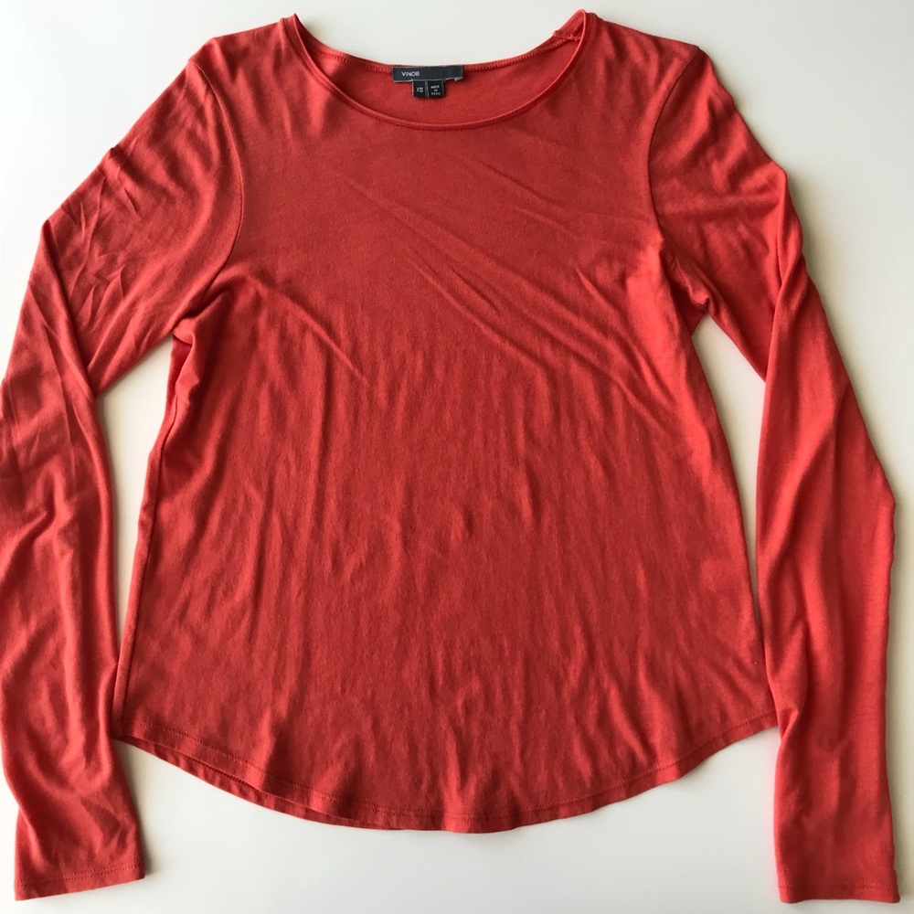 VINCE LONG-SLEEVE CREW TEE in GERANIUM